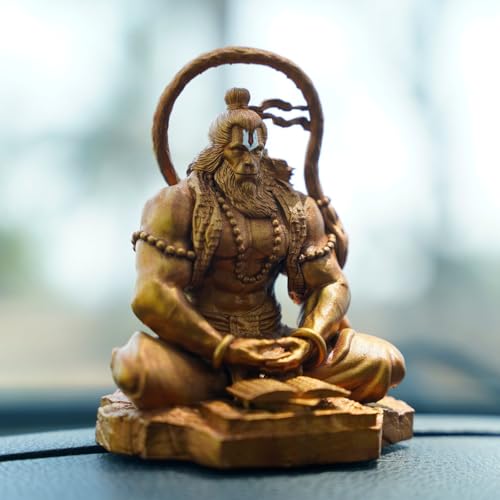 Image of Artjenius Hanuman Ji Murti Lord Bajrangbali Dhyan Mudra Meditation for Home|Car Dashboard| Decorative Showpiece|Decorative Cherub Angel Garden Statue|Bronze Finish|Gift -11 cm (Resin, Gold)