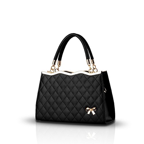 NICOLE & DORIS Fashion Women Handbag Elegant Crossbody Bag Soft Leather Shoulder Bag Diamond Lattice Handbag Ladies Shopper Top Handle Bag Black