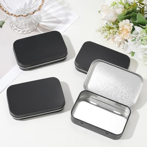 Image of 4 Pack 4 x 2.5 x 0.9 Inch Black Metal Hinged Tin Box Hinged Rectangle Box with Lid Small Mini Empty Iron Storage Portable Home Organizer Containers for Drawing Pin Candies Jewelry Crafts