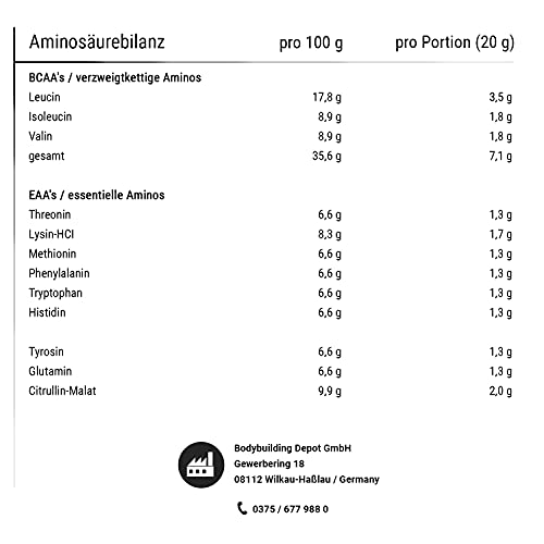 Foto von Bodybuilding Depot - EAA Pulver 500g - Cola | vegane Rezeptur | enthält alle wichtigen Aminosäuren | EAAs in hoher Konzentration