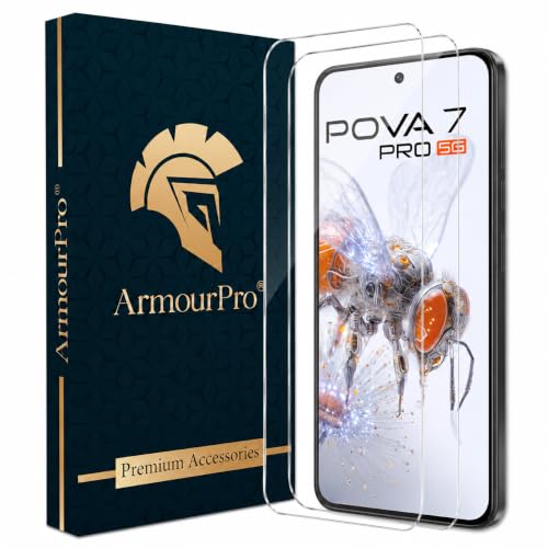 Image of ArmourPro 3D Borderless Tempered Glass for for Tecno Pova 7 Pro and Tecno Pova 7, Set of 2 HD Clear Screen Protectors with 3D Curved Edges, 9H Hardness, Oleophobic Coating, Case Friendly