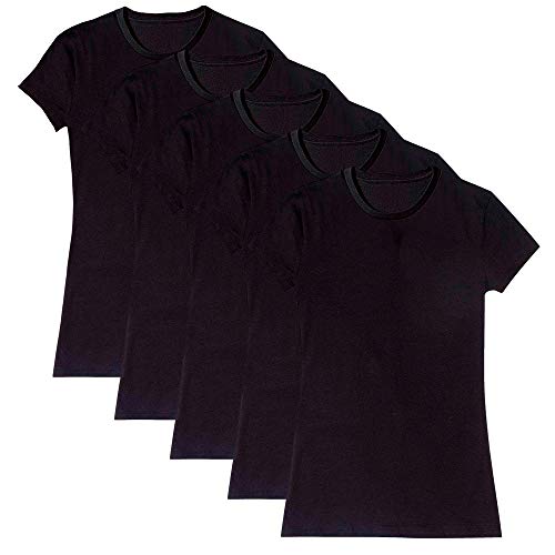 Kit com 5 Blusas Baby Look Básica Part.B Gola Redonda (Preto, GG)