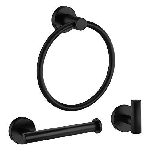 MARMOLUX ACC Bathroom Hardware Set Black Toilet Paper Holder Towel Ring Towel Hook Set, Stainless Steel Towel Racks for Bathroom Towel Holder Wall Mounted Bathroom Accessories, Matte Black