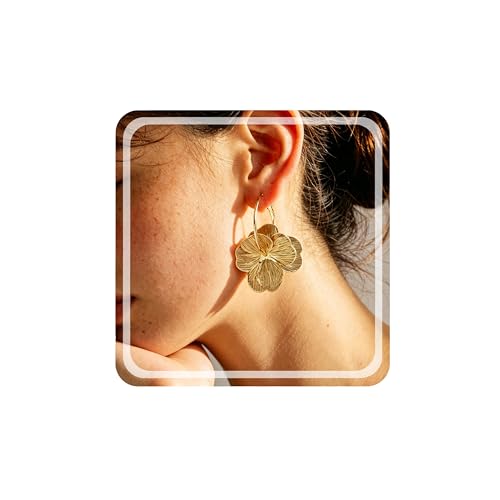 RINHOO Elegant 3D Floral Hoop Earrings Boho Statement Trendy Hoop Earring Flower Drop Earrings Jewelry (Style 1-Gold) - image 1