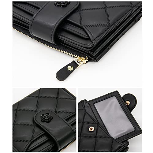 LJCZKA Women Wallet Vegan Leather RFID Card Holder Small Bifold Zipper Pocket Short Wallet Coin Cash Purse with ID Window (Black)4