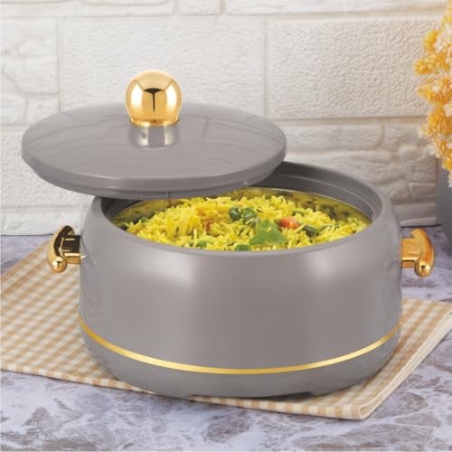 Image of Modware Atlantis Casserole 2000ml Elegant Design Premium Hot Pot, Retains Temperature for Hours, Insulated Inner Steel Casserole for Roti, Hot Box for Home, Chapati Box, Serving Bowl with Lid (Grey)