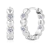 Senteria Small Silver Hoops Earrings for Women Hypoallergenic Sterling Silver Hoop Earrings with Heart Cubic Zirconia Lightweight Diamond Hoop Earring for Women 20MM