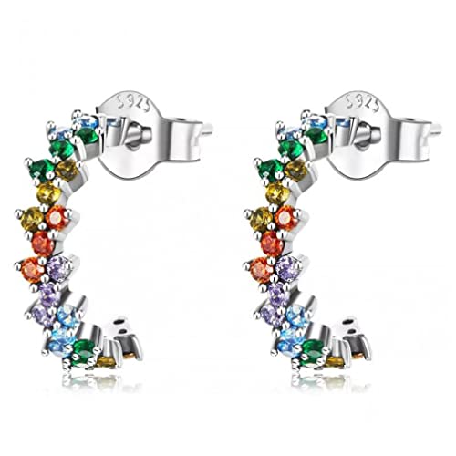 Boucles d'oreilles arc en zirconium et cristaux colorés pour femme