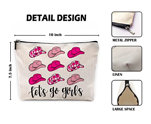 Sufamb Let's Go Girls Hot Pink Preppy Cowgirl Hats Makeup Bag, Western Country Cosmetic Pouch for Women, Christmas Birthday Gifts for Teen Girls, Cowgirl Gifts4