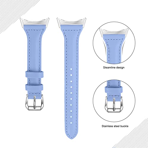 Leather Band Compatible for Google Pixel Watch Band Replacement Strap Breathable Bracelet Band for Google Pixel Watch Smartwatch Accessories (light blue)
