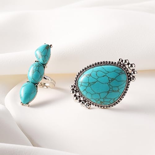Bague Turquoise 2 Pièces Argent Sterling 925 Bijoux Rétro