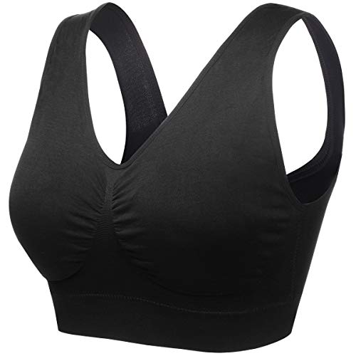 wealsex Soutiens-Gorge de Sport sans Armature Coton Push Up Brassière sans Couture Très Grande Taille (Noir,6XL)