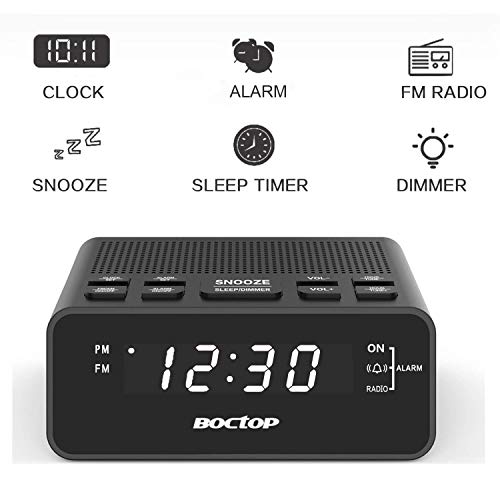 image for BOCTOP Digital Alarm Clock Radio with USB Charger, 0.6” Digits Dimme