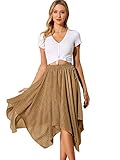 Allegra K Women's Elastic Waist Stripe Chiffon Handkerchief Hem Midi Skirt Small Camel