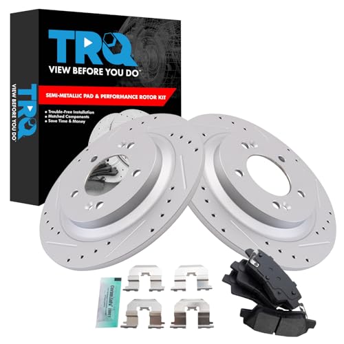 Image of TRQ Performance Rear Brake Pad and Rotor Set Semi Metallic Coated Rotors Compatible with 2016-2017 Hyundai Azera 2015 Sonata 2014-2016 Kia Cadenza 2013-2016 Optima 2015 Soul EV