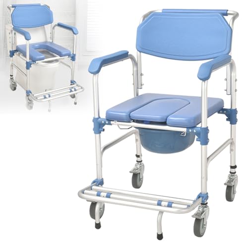 vanenferse Sedia da Toilette Mobile per Comodino con Poggiapiedi Pieghevoli Vasino Mobile per Anziani Incinti, Sedia da Doccia con Ruote, Sedia a Rotelle per Doccia Interna, capacità Peso 150 kg