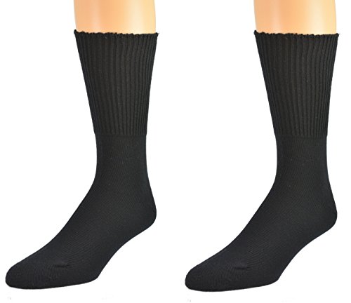 Sierra Socks Health Diabetic Wide Calf Cotton Crew Men's 2 Pair Pack (Shoe Size 6-12 1/2, Socks 10-13, Black)