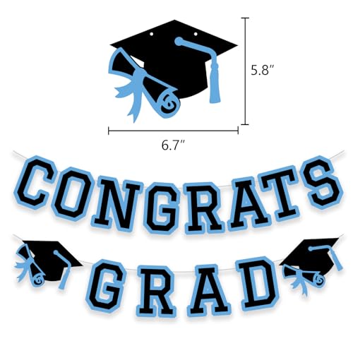 Image of Congrats Grad Banner Graduation Party Banner Decoration Hanging Garland High School College Backdrop Supplies Light Blue