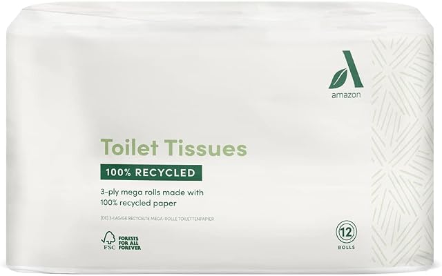 Amazon Aware Toilet Tissues, Produced from 100% Recycled Paper, 12 3-Ply Rolls