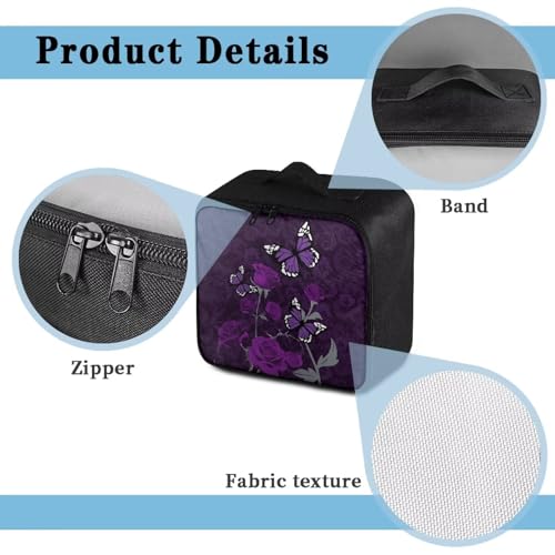 Image of Gomyblomy Purple Rose Butterfly First Aid Kit Bag for Home Car First Aid Kit Empty Emergency Kit Portable Travel Medical Supplies Storage Pouch Medicine Bag for Hiking Camping