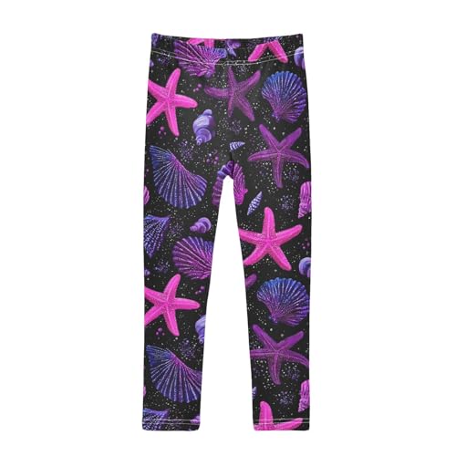 Purple Starfish Shells Girls Leggings Soft Stretch Workout Yoga Dance Pants for Kids Casual Tights
