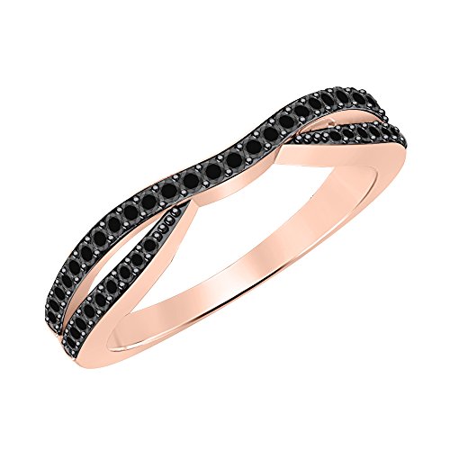 RUDRAFASHION 0.75 Carat (Ctw) 14k Rose Gold Over .925 Sterling Silver Black CZ Diamond Ladies Wedding Guard Contour Band Ring for Womens