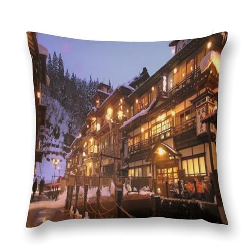 銀山温泉流行両面印刷枕カバー腰部枕カバー室内ソファー四季通用抗菌防臭快適な手触り誕生日クリスマスプレゼント枕カバー抱き枕カバー20 "x20 "