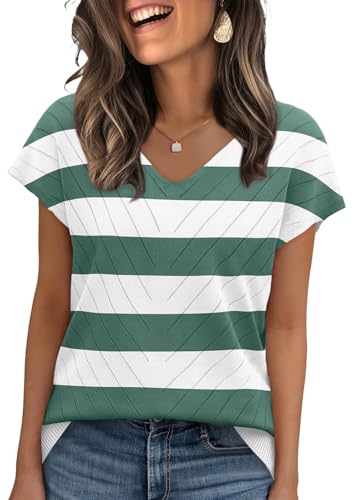 Image of WIHOLL Short Sleeve Sweater for Women V Neck Trendy Summer Tops 2026 Beach Vacation Clothes Travel Business Casual Outfits