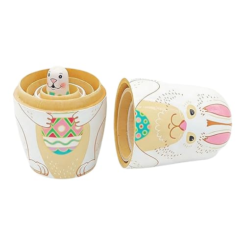 Muñecas anidadas de conejitos de Pascua   Juego educativo de madera de conejitos anidados, figuras de conejos pintadas a mano | Diseño para niños y niñas, tema de dormitorio para sala de estar en casa