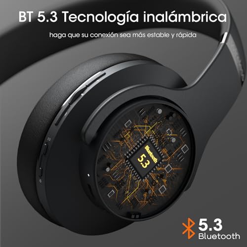 DOQAUS Auriculares Inalámbricos Bluetooth,3 Modos EQ/90 Horas de Reproducción/Bluetooth 5.3 Cascos Bluetooth, Auriculares Inalámbricos con Micrófono y 40mm Controlador,para Móviles/TV/PC/Hogar-Negro - Imagen 4