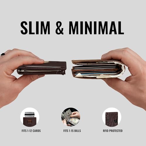 Image of Kings Loot Money Clip Slim Minimalist Wallet for Men - RFID Blocking Leather Design with Money Clip - Front Pocket Bifold Holds 12 Cards - Stylish & Compact Wallets (Truffle)
