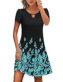 Picture of HOTOUCH Women's Bohemian Sundresses Short Sleeve Beach Dress for Women Casual A Line Dress Boat Neck Black Tshirt Dress with Pockets X-Large