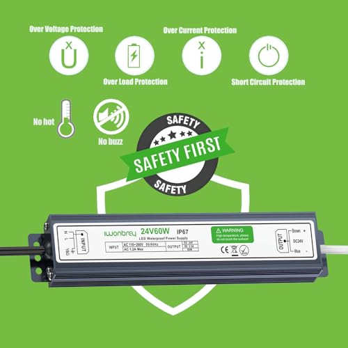 Image of LED Driver 60 Watts Waterproof IP67 Ultra Thin 0.87in 24V 2.5A DC Output Low Voltage Transformer Outdoor Power Supply Adapter for LED Strip,Landscape Lighting Project, and Any 24V LED Lights