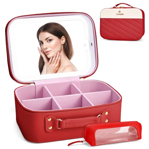 La mejor comparación de Cosmetiqueras de Moda favoritos de las personas. 42 Lukovee Cosmetiquera de Maquillaje con Espejo LED 3 Modes, Estuche Portátil de Maquillaje con Bolsa para Brochas, Neceser de Viaje con Divisores Desmontables, Organizador...