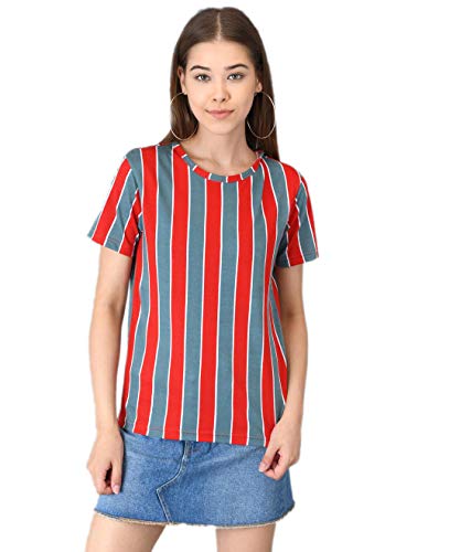 Image of KOTTY Red Striped Cotton Women T-Shirt