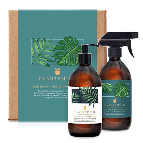 Plantsmith Feed & Protect Gift Set for Indoor Plants, with Fortifying Plant Tonic Feed & Protecting Control Spray, Premium Luxury Collection in Gift Box