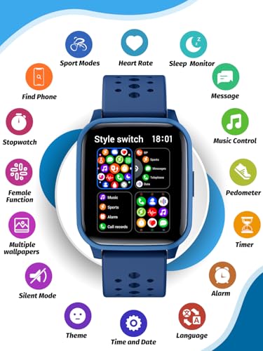 Butele Kids Smart Watch for Girls Boys, Smart Watch Gifts for 6-16 Years Old with Sleep Mode Multiple Sports Modes Pedometer Birthday Gift for Boys Girls(Blue) - Thumbnail 2