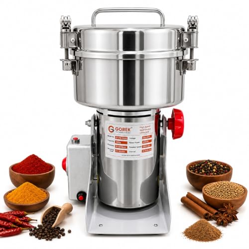 Image of Gorek Technologies Masala Grinding Machine - 1000g Capacity | 2800W High-Speed Stainless Steel Dry Grinder for Grains Herbs Masala Seeds Home & Commercial Use | Portable Spice Grinder (GT-PG-1000S)