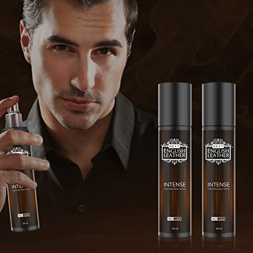 Image of Next Care English Leather Intense No Gas Deodorant Body Spray for Men & Women | Woody Oud Fragrance Perfume Spray | Long Lasting Deo | Travel Friendly Perfumed Body Spray | Pack of 2 (120 ml Each)