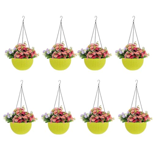 Image of Go Hooked Pots | Plastic | Hanging Pot | Yellow | Pot Diameter- 7.1 Inch | Pot Height-4.8 Inch | Pot Thickness-3 mm | Chain Length-13 inch Approx. | 8 Pieces