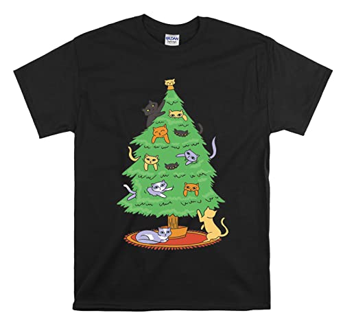 T-shirt Cats on Christmas Tree noir taille S pour homme et femme