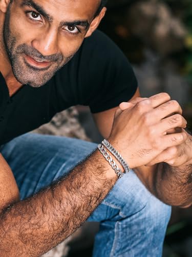 Richsteel 2PCS/3PCS Bracelets Chain for Men Women Stainless Steel Silver/Gold/Black Cuban/Rope Link Chain Bracelets Set, 7.4/8.2/9 Inch Hand Chain Length for Men Women Jewelry2