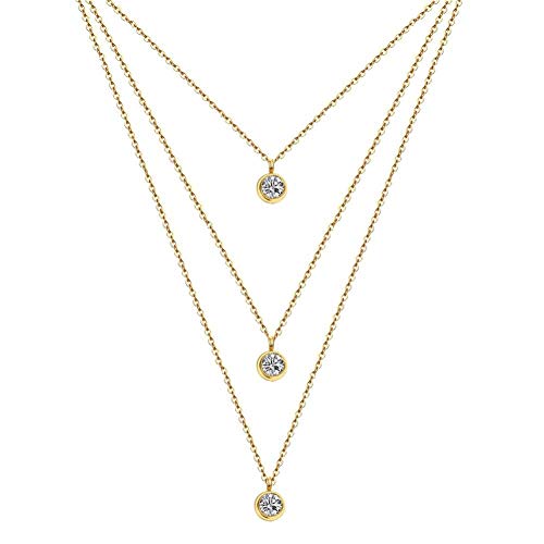 Preisvergleich Produktbild MNMXW Frauen mehrschichtige runde Kristall Anhänger Halskette Hochzeit Liebe Quaste Halskette-Gold