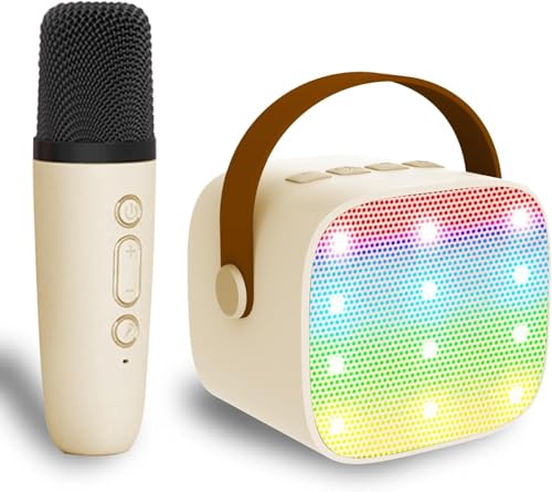 Image of SingStar Karaoke Speaker and Wireless Mic for Kids Toddlers Bluetooth Portable for Girls Boys Perfect Birthday Gifts Ages 4, 5, 6, 7, 8, 9, 10+ Years (Beige)