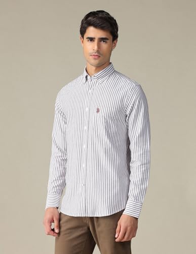 Image of U.S. Polo ASSN. Striped Regular Fit Shirt for Men - 100% Cotton, Breathable & Comfortable, Full Sleeves Casual Shirt for Men