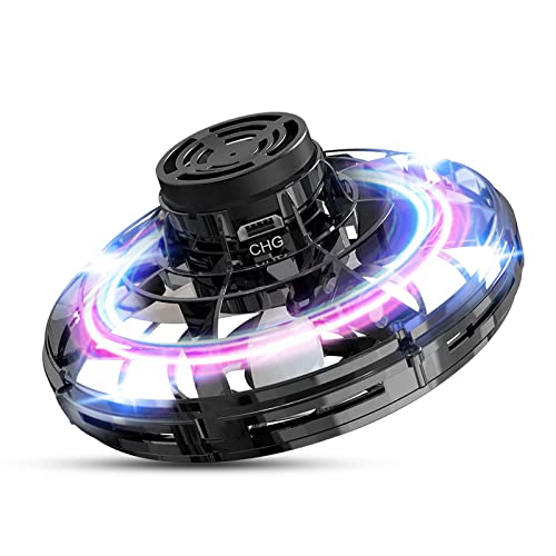 Flying Spinner Mini Drone, Mini Flying Ball Toys with 360Â° Rotating Small UFO Toys LED Light Flying Orb Safe for Kids Adult Indoor Outdoorï¼ˆBlackï¼‰