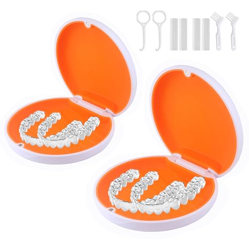 ACSKD 2 Pack Aligner and Retainer Case,Compatible with Invisalign,Mouthguard Case Kits, Portable Aligner Cases with Chew Remover Tool and Brush, White