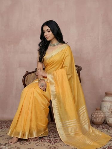 Image of Satrani Women's Cotton Silk Weaving Border Saree with Unstitched Blouse Piece