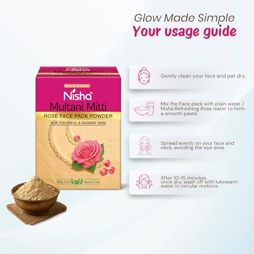Image of Nisha Rose Multani Mitti for Face 100g | Fuller's Earth Powder | Natural Oil Control, Acne & Tan Removal | Skin Brightening Face Pack