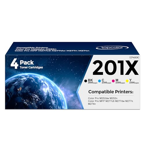 Image of 201X High Yield Toner Cartridge Replacement for HP 201X CF400X 201A Toner Cartridge for Color Laser Jet Pro M277dw M252dw MFP M277dw M277n M277c6 Printer (4-Pack, Black /Cyan /Yellow /Magenta)